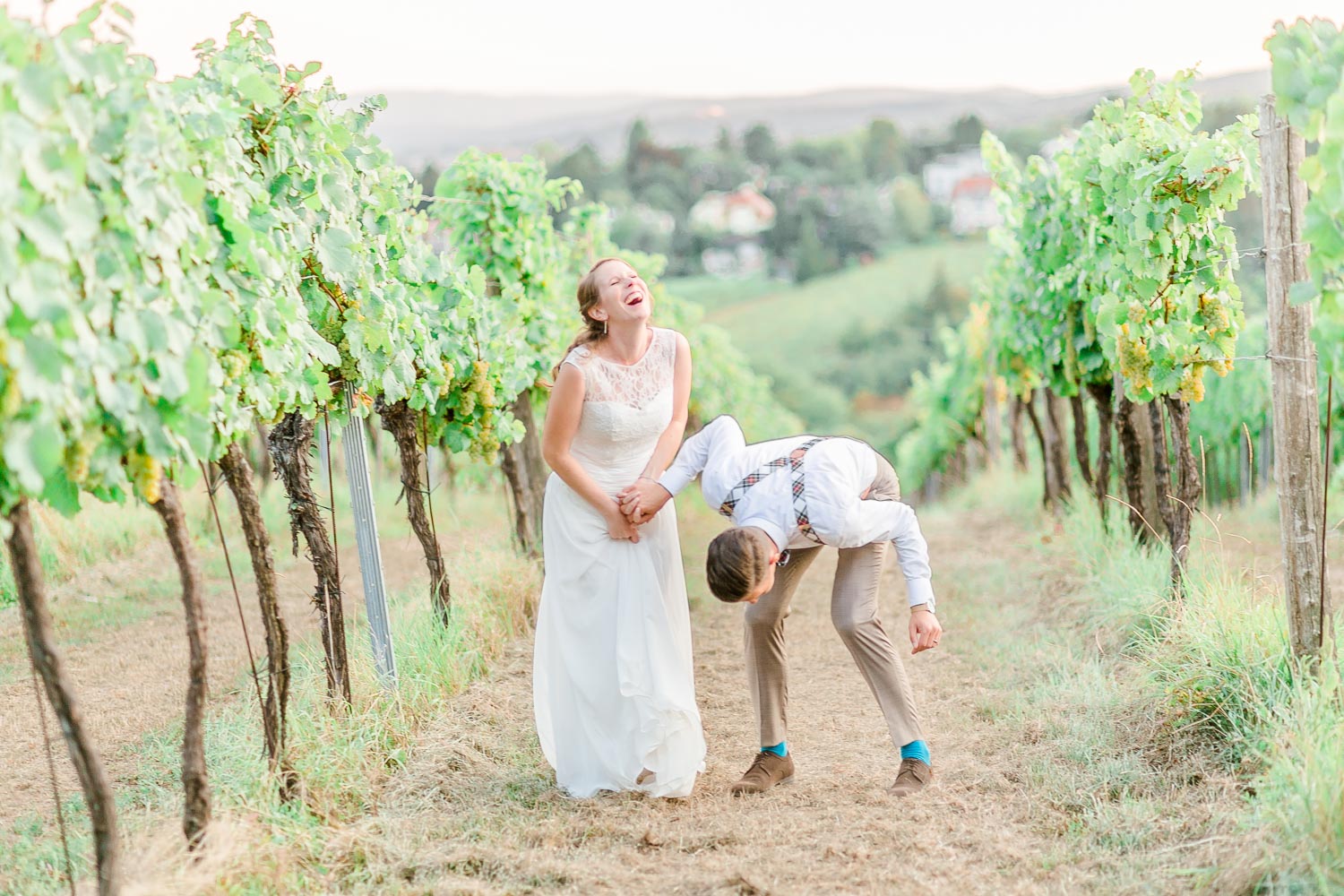 Weingarten Hochzeit Kahlenberg heiraten Mödling Sonnenuntergang Brautpaarfotos