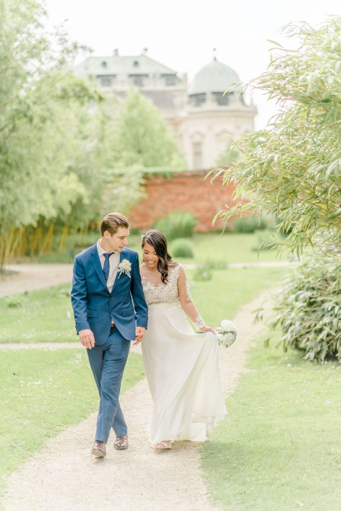 Hochzeit beim Belvedere Hochzeitsfotos Wien Innenstadt Paarfotos Belvedere couple Belvedere