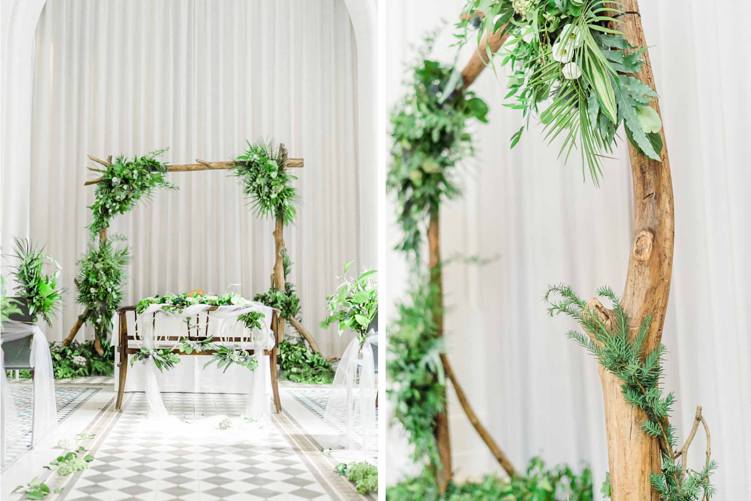 heiraten Refugium Hochstrass Hochzeit im Freien heiraten standesamtliche Trauung Zeremonie greenery Hochzeit Brautpaarfotos Wald Rauchbomben Zeremoniebogen