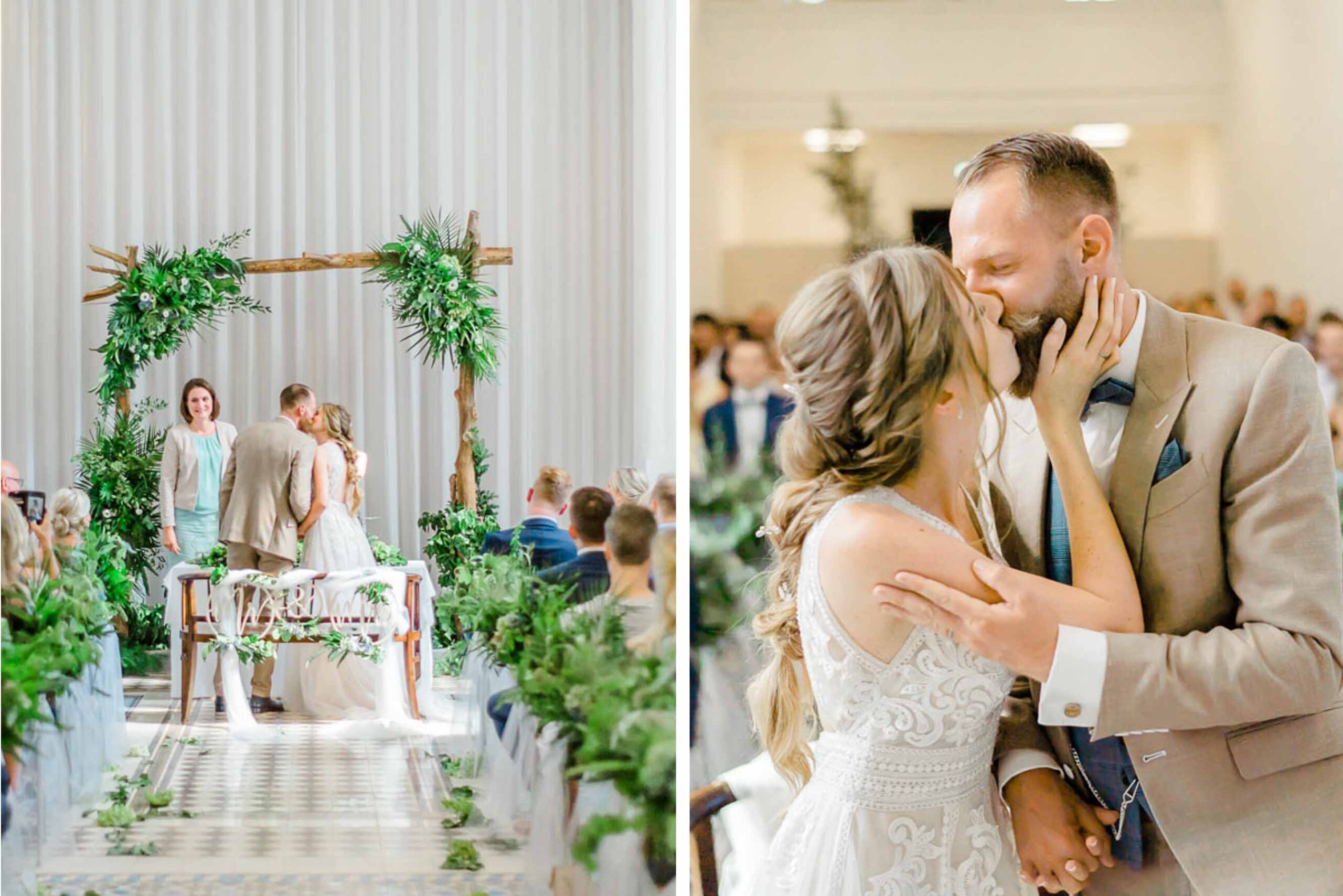 heiraten Refugium Hochstrass Hochzeit im Freien heiraten standesamtliche Trauung Zeremonie greenery Hochzeit Brautpaarfotos Wald Rauchbomben Zeremoniebogen