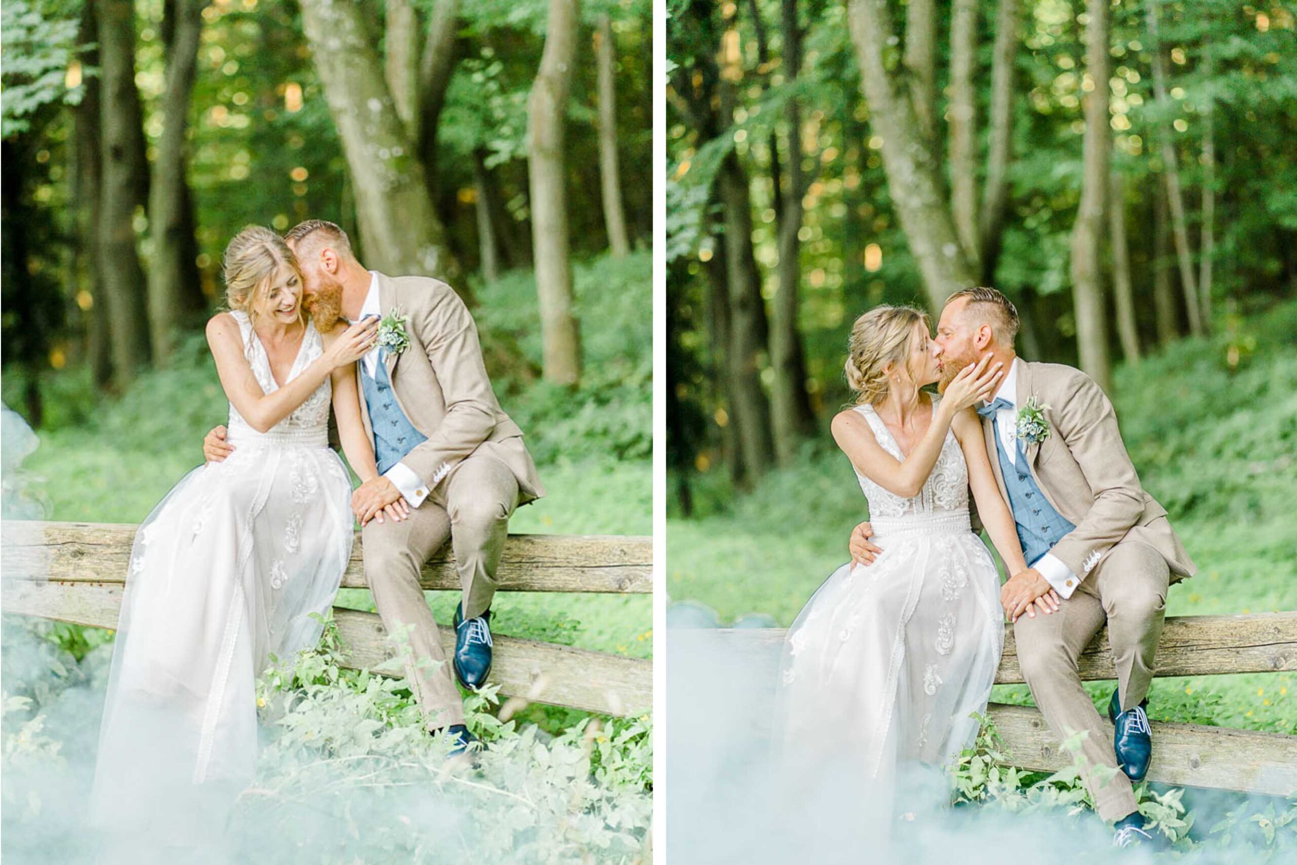 heiraten Refugium Hochstrass Hochzeit im Freien heiraten standesamtliche Trauung Zeremonie greenery Hochzeit Brautpaarfotos Wald Rauchbomben Brautpaarfotos