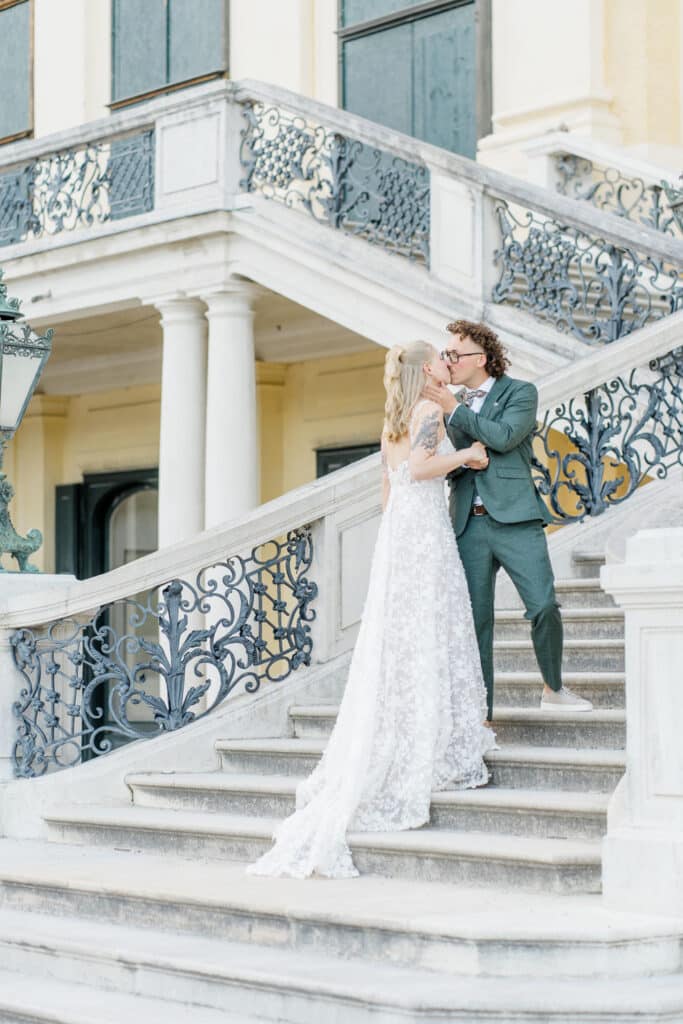 Schloss Schönbrunns Stufen Brautpaar Hochzeit